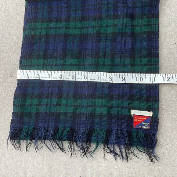 Vintage cashmere wool blend scarf blue green plaid Made in Scotland - Picture 3 of 4